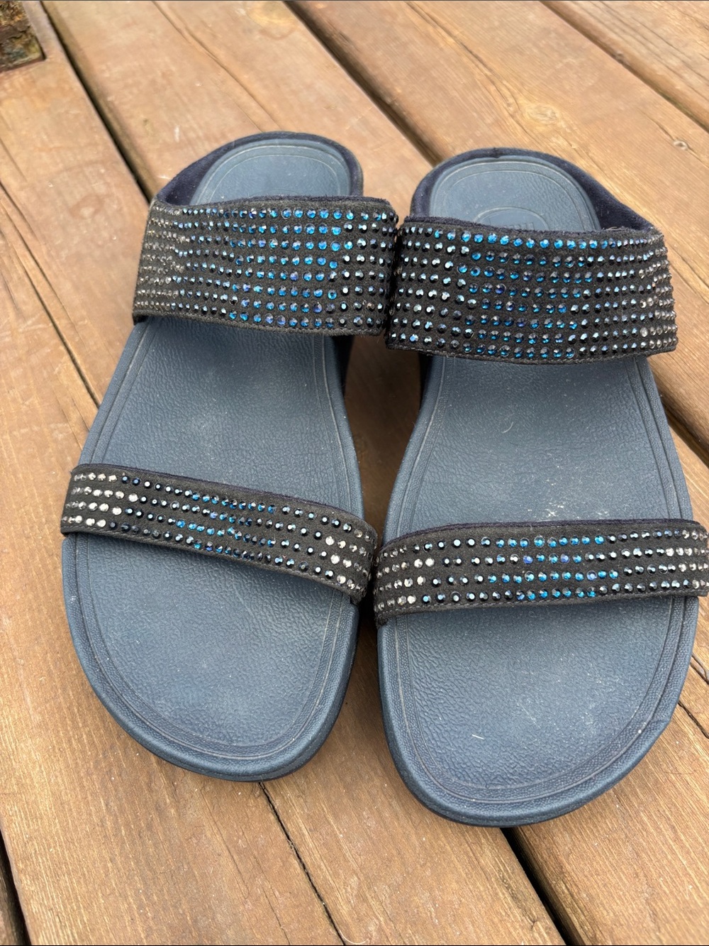 FitFlop Lulu Maxi metallic blue two strap wedge sandals size 9